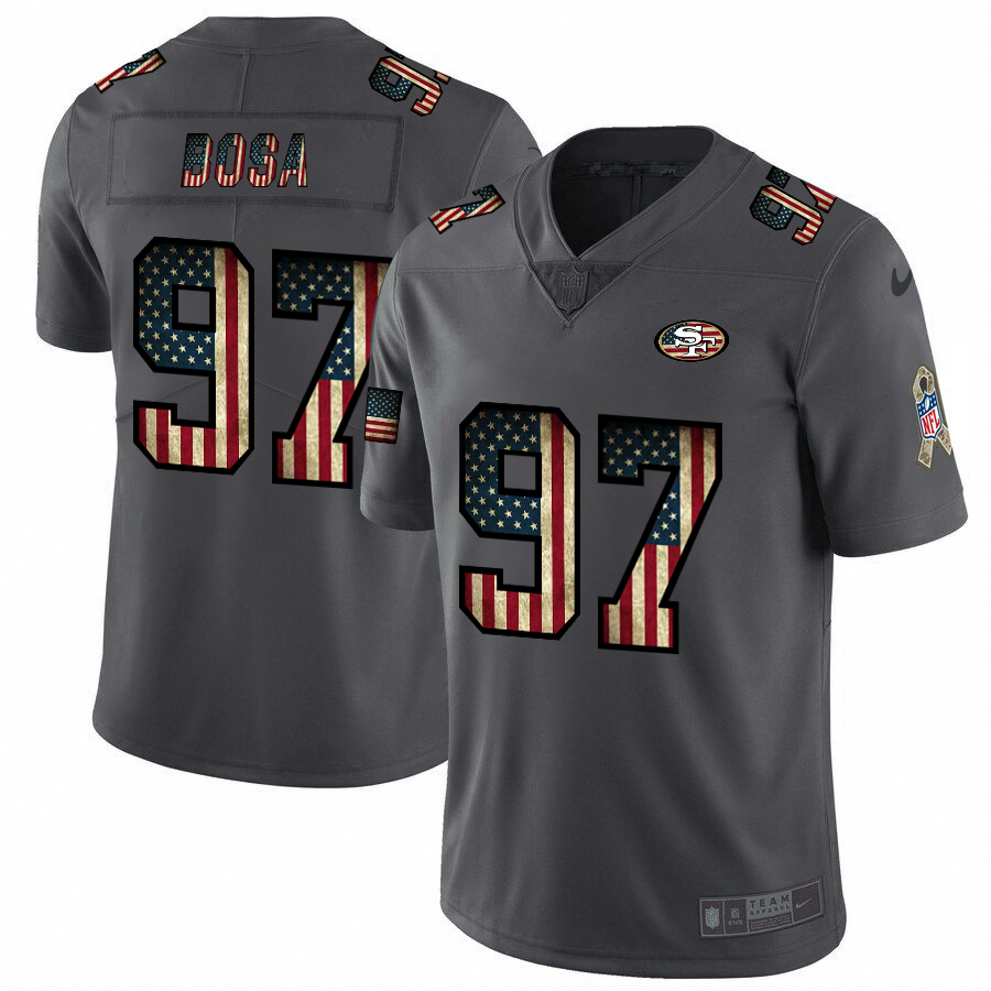 Men's San Francisco 49ers #97 Nick Bosa Grey 2019 Salute To Service USA Flag Fashion Limited Stitched NFL Jersey